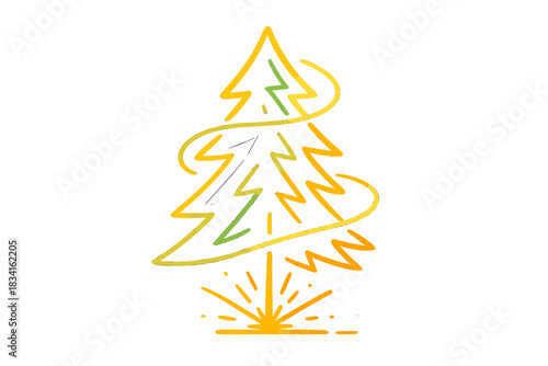 Neon Electric Xmas Tree. Electric holiday tree. Jagged neon strokes shape a stylized tree, with pulsing spark