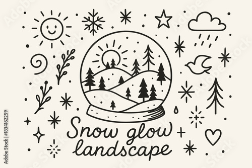 Snow Glow Landscape. Snow glow landscape. Hand-drawn doodle illustration of Snow glow landscape. Central