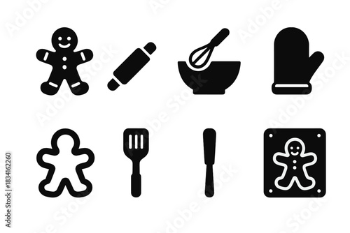Gingerbread Icons Set. Gingerbread cookies baking. Filled icon set of Gingerbread cookies baking: gingerbread
