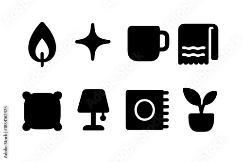 Candlelight Icon Set. Candlelight home mood. Filled icon set of Candlelight home mood: candle flame, spark,