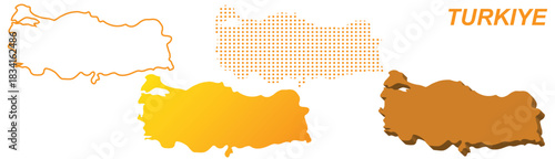 Turkiye Map Vector Set, Eurasian Outline Silhouette Dotted 3D Solid Shapes, Turkiye Country Infographic Template, Editable EPS Turkiye Geography