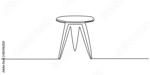 Continuous one line drawing of a round wooden table with legs, depicting simplicity and functionality, line art style vector illustration, Old wooden chair sketch illustration, Round dining table