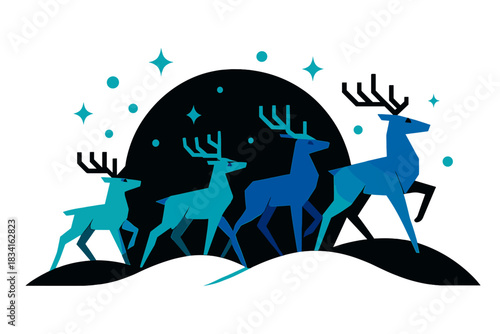 Reindeer Night Parade. Reindeer Night Parade. Flat minimalist vector illustration of Reindeer Night Parade.