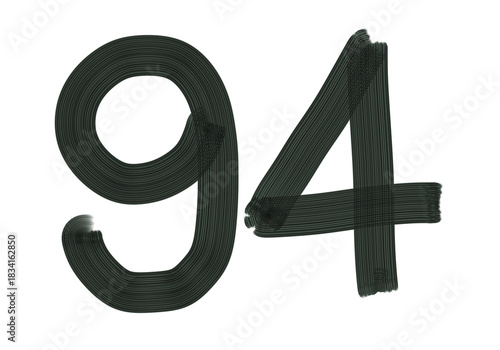 Number Ninety-four, 94 made with Plaster Rake Brush on transparent background, Digit, Black color, Dark-green color, isolated background, Illustration, Typography, Handmade, Set 0-100