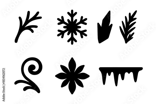 Frozen Window Icons. Frozen window art. Filled icon set of Frozen window art: ice branch, snowflake, frost