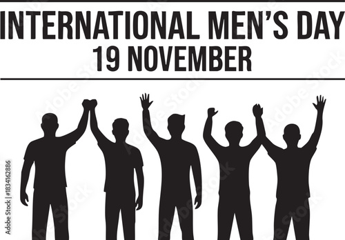 International men s day silhouette of diverse men celebrating isolated on transparent background