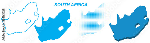 South Africa Map Vector Set, African Outline Silhouette Dotted 3D Solid Shapes, South Africa Country Infographic Template, Editable EPS South Africa Geography