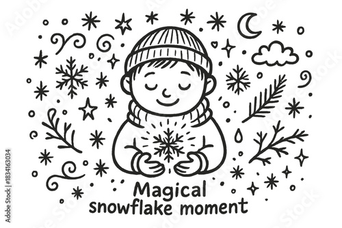 Magical Snowflake Moment. Magical snowflake moment. Hand-drawn doodle illustration of Magical snowflake moment