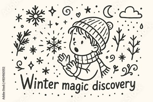 Winter Magic Discovery. Winter magic discovery. Hand-drawn doodle illustration of Winter magic discovery.