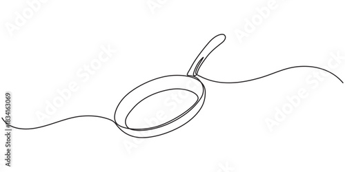 Frying pan icon continuous single line drawing vector. One-line frying pan icon vector background. Frying pan icon. One outline of a frying pan icon. one line Icon drawing