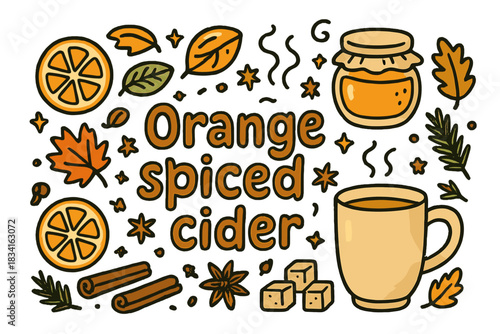 Orange Spiced Cider Illustration. Orange spiced cider. Hand-drawn doodle illustration of Orange spiced cider.
