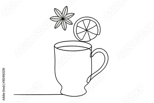 Minimalistic Holiday Mug. Spiced holiday cup. Minimalistic one-line drawing mug with floating star anise and