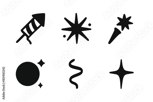Festive Fireworks Icons. Festive pyrotechnics. Filled icon set of Festive pyrotechnics: firework rocket,