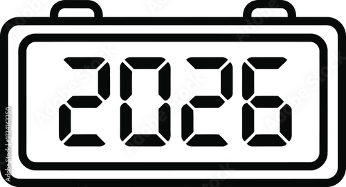 Modern digital display indicating the upcoming year 2026, perfect for calendars, future planning, and time-related designs for various projects