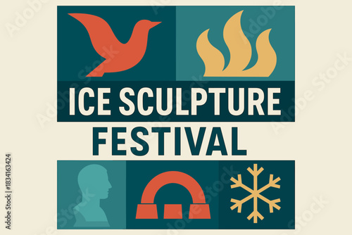Ice Sculpture Festival Poster. Ice sculpture festival. Modern minimalist poster banner, bold sans-serif