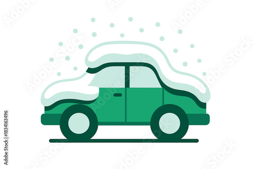 Snow-Covered Car Art. Snow Layered Car. Flat minimalist vector illustration of a Snow Layered Car. Car body