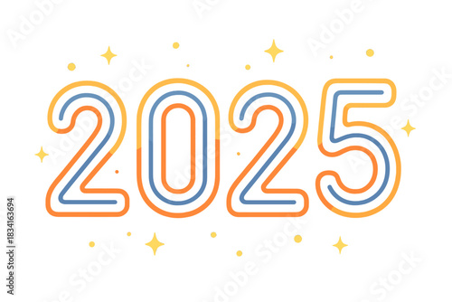 Neon 2025 Glow. Neon 2025 sign. The numbers glow in layered neon strokes, sparkling softly with floating light