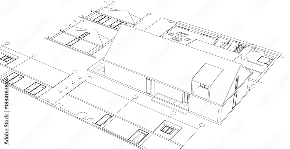 Fototapeta premium house traditional architecture plan 3d illustration 
