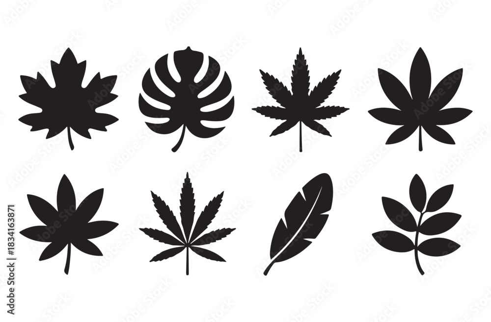 Obraz premium Leaf Silhouette Icon Sheet – 10 Premium Botanical Black Vector Shapes