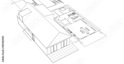 house traditional architecture plan 3d illustration	
