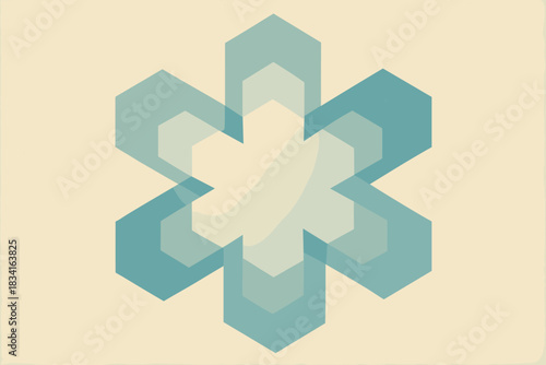 Vintage Snow Crystal. Snow crystal abstraction minimalist flat illustration of overlapping hexagonal forms in