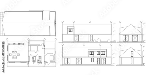 house traditional architecture plan 3d illustration	
