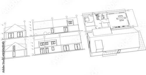 house traditional architecture plan 3d illustration	
