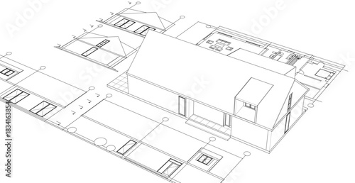 house traditional architecture plan 3d illustration	
