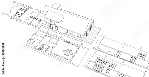house traditional architecture plan 3d illustration	
