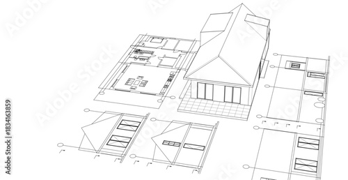 house traditional architecture plan 3d illustration	
