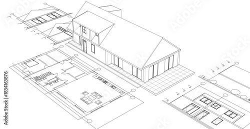 house traditional architecture plan 3d illustration	
