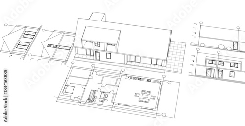 house traditional architecture plan 3d illustration	
