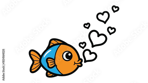 Love-struck fish: A charming illustration depicts a whimsical fish blowing out heart-shaped bubbles, exuding a sense of affection and playfulness.