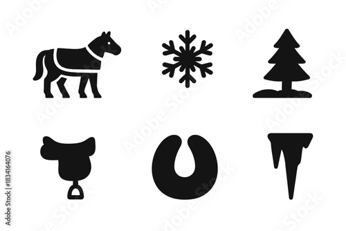 Winter Horse Icon Set. Horse with winter blanket. Filled icon set of Horse with winter blanket: horse, winter