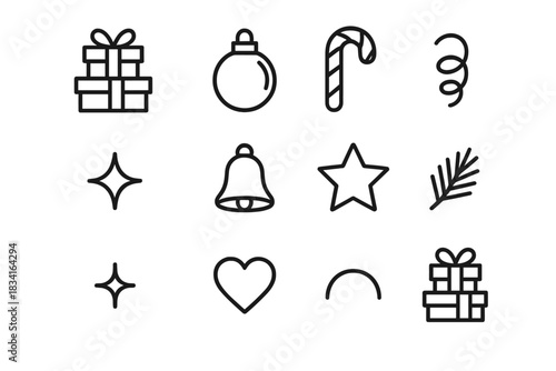 Festive Tabletop Icon Set. Festive tabletop. Line outline icon set of Festive tabletop: gift pile, small