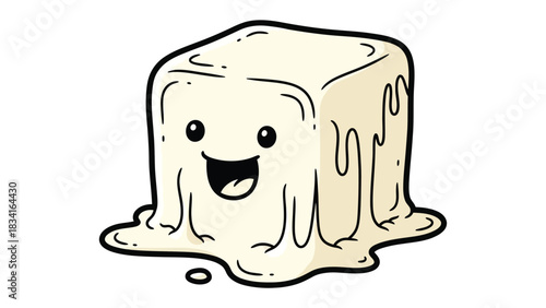 Cute Melted Cube: A cheerful, cartoon cube, partially melted with a happy expression. This playful design would be a lovely graphic.
