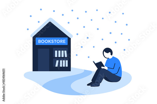 Winter Reading Nook. Winter Reading Corner. Flat minimalist vector illustration of a Winter Reading Corner.