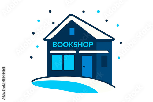 Winter Bookshop Illustration. Winter Bookshop Scene. Flat minimalist vector illustration of a Winter Bookshop