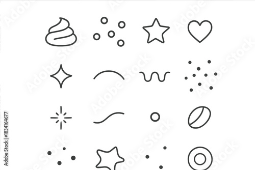 Icing Toppings Icons. Icing and toppings. Line outline icon set of Icing and toppings: swirl icing, sprinkle