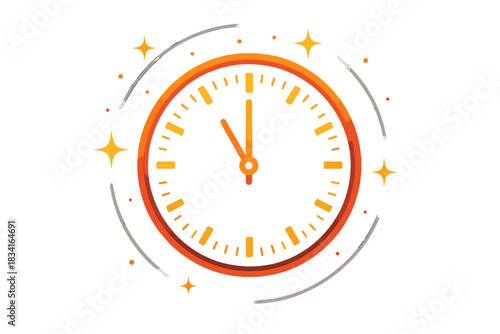 Midnight Countdown Vibes. Midnight clock countdown. A glowing clock face shows the final minutes to midnight,