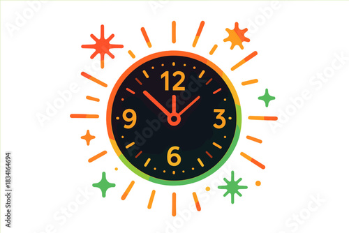 New Year Countdown. Countdown sparkle. A glowing clock with bold numbers and light arcs radiating outward as