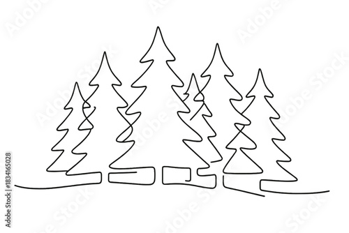 Minimalist Winter Pines. Winter forest layers. Minimalistic one-line drawing stacked pine trees with