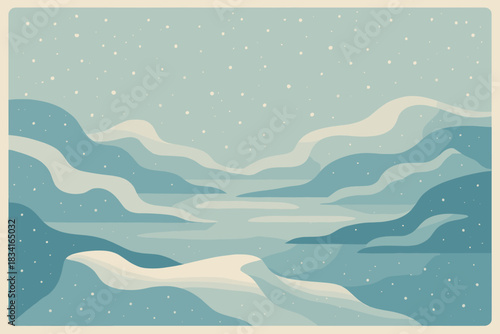 Frozen Gradient Bliss. Frozen gradient scene minimalist flat illustration of layered icy shapes with subtle