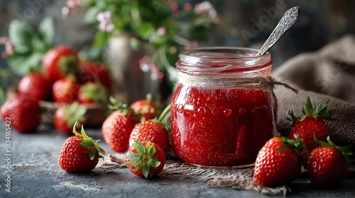 strawberry jam in glass jar