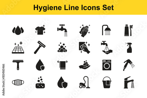 Hygiene line icons set symbol related vector graphic elements for sanitation and cleanliness service