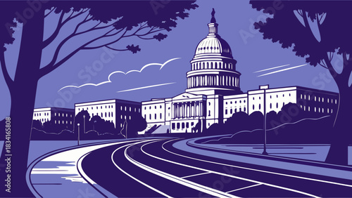 Washington dc skyline featuring the capitol building in a panoramic cityscape suitable for travel guides, websites, brochures, and presentations.