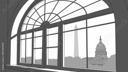 Washington dc skyline window view with washington monument  capitol building, ideal for travel brochures, city guides, postcards, and websites.
