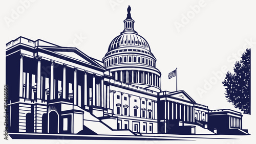 Washington dc skyline with us capitol building, ideal for travel brochures, website headers, social media posts, and educational presentations.