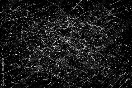 Snow flakes falling isolated. White snowflakes on black background. Snow pattern texture. Snowstorm backdrop. Snowfall overlay background. Winter ice effect. Vector illustration, EPS 10.