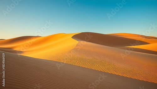 Sand dunes in the Sahara Desert create a vast, dry, and sunny yellow landscape, perfect for adventure travel
